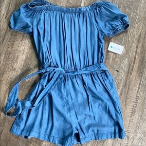 Tie front chambray romper